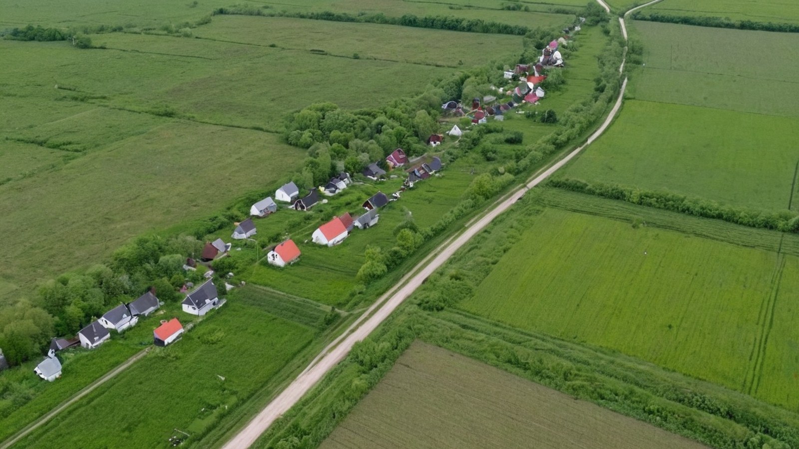 Wieś i pola z lotu ptaka, obszar objęty lokalną strategią rozwoju